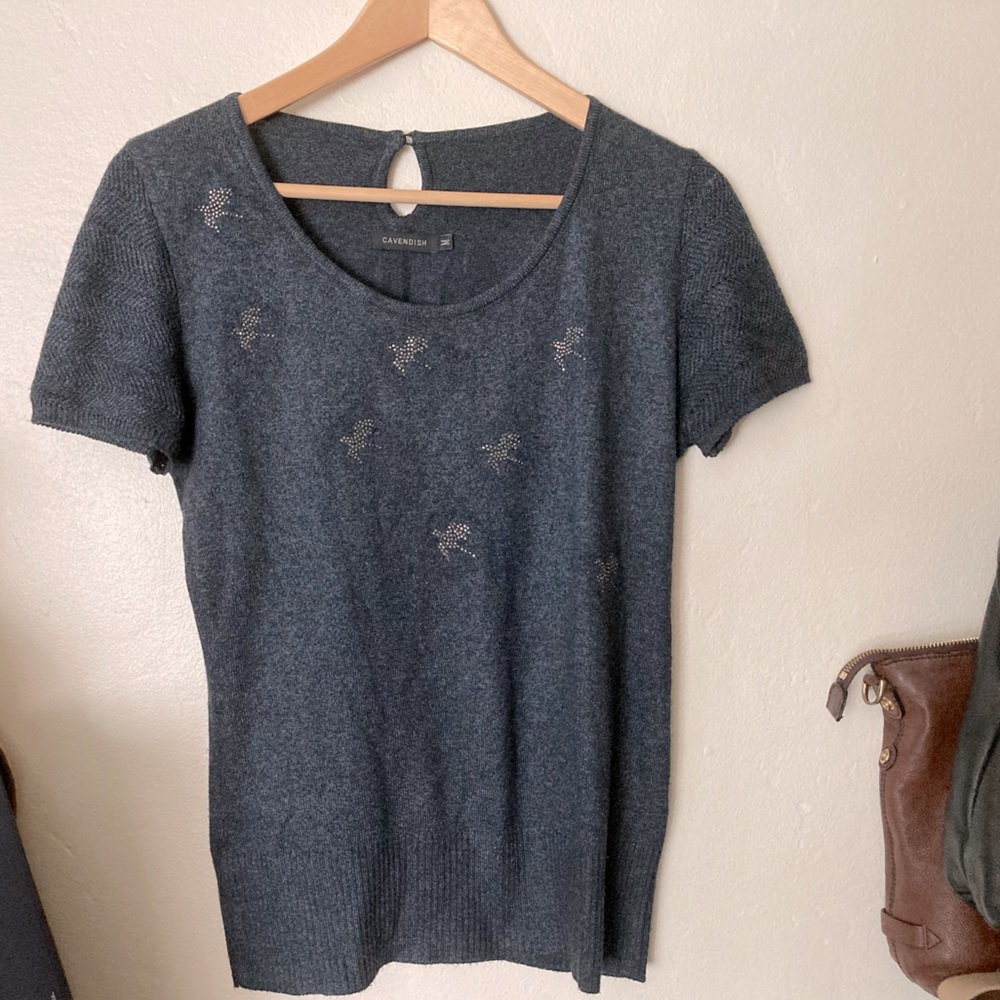 Cavendish Dark Blue Wool Short Sleeve Sweater
